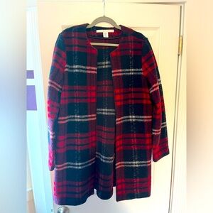 Max Studio long plaid coat, size M